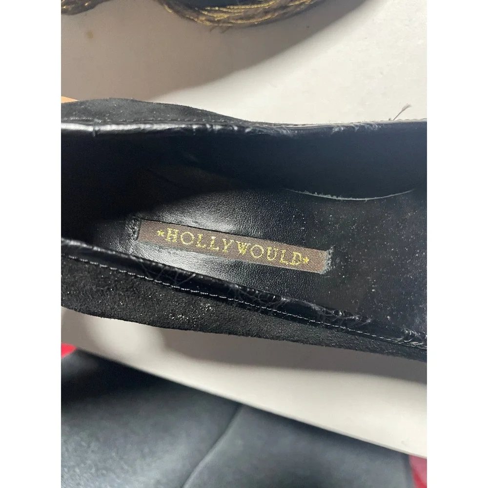 Hollywould Lexington Wedges Women 36 Black Suede Croc Peep Toe Platform Heels